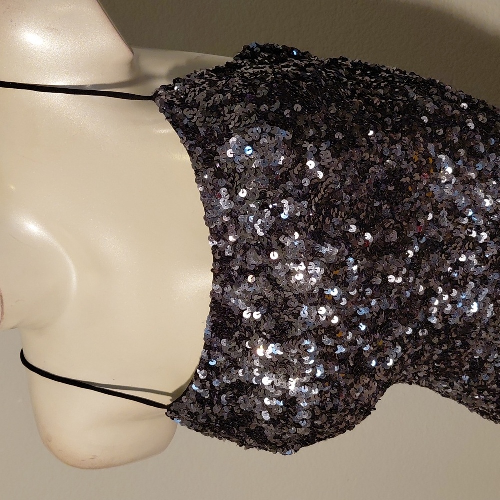 Cache' Silver Sequin Spaghetti Strap Tank Top - image 2
